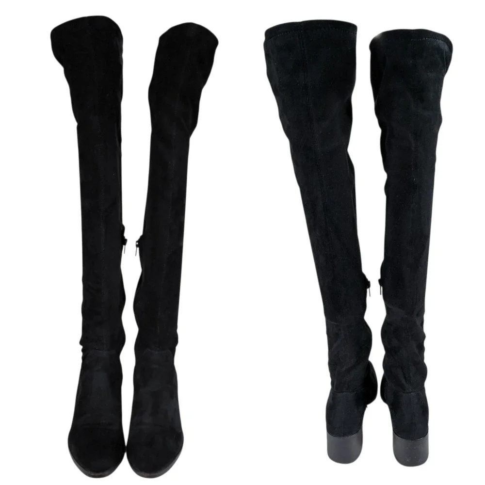 Steve Madden Over Knee Boots‎ 6 Women Black Stretch Faux Suede Riding Equestrian